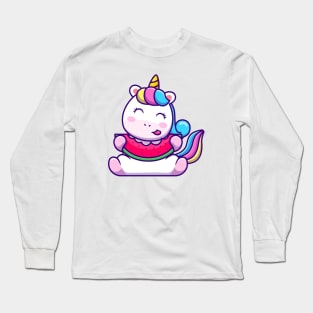 Cute Unicorn Eating Watermelon Long Sleeve T-Shirt